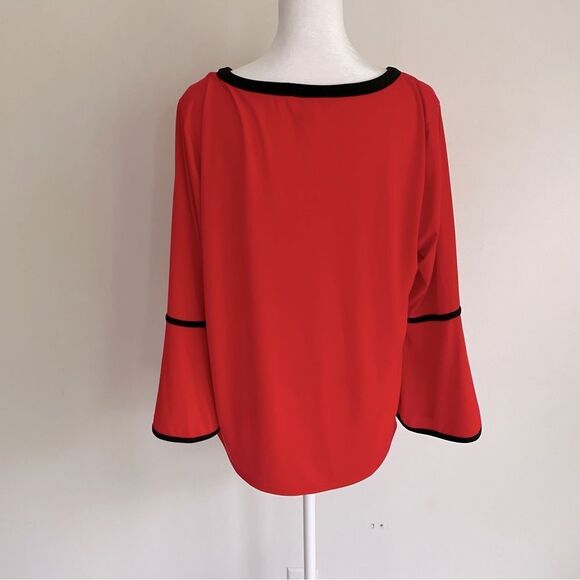 Calvin Klein Burnt Orange Notched Collar 3/4 Bell Sleeves Gold Hardware Top Sz L - Picture 5 of 7